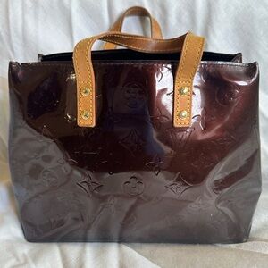 Louis Vuitton dark wine maroon vernis leather tote purse